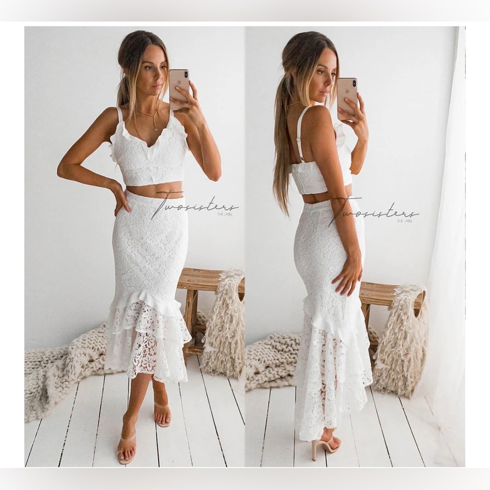 Two Sisters the Label Skirt Set  Womens 4 Eva Two Piece Dress Set White lace